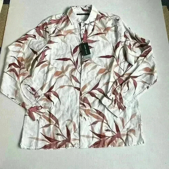 Perry Ellis linen floral print long sleeve button down shirt untucked size M new - Picture 1 of 11